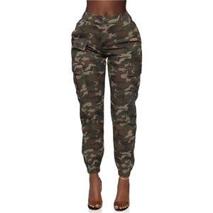 Double Denim Women's High Waist Jogger Pants - Casual Cargo Elastic Waistband Sw